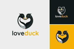 Liebe Ente Logo Design ist ein Spaß und süß Logo Design mit ein Ente mit ein Herz Motiv. diese Anlagegut ist geeignet zum irgendein Marke oder Projekt Das will zu vermitteln Liebe, Verspieltheit, und ein wunderlich Geist. vektor