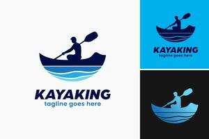 ein Mann im ein Boot mit Paddel ist Rudern auf das Wasser Logo Design vektor