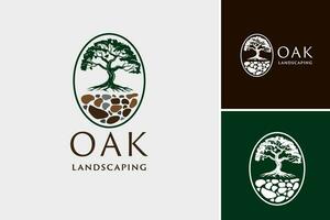 ek landskaps logotyp är en logotyp design terar ett ek träd, symboliserar styrka och livslängd. detta tillgång är lämplig för företag eller organisationer ser till framföra natur, vektor