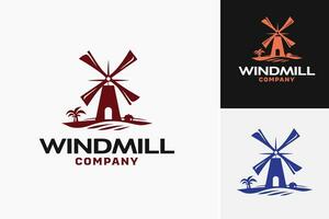 Wind Mühle Unternehmen Logo ist ein Design Anlagegut geeignet zum ein Unternehmen im das verlängerbar Energie Industrie Das ist spezialisiert im Wind Turbinen. vektor