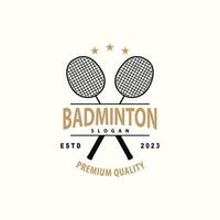 badminton logotyp, enkel badminton racket design, retro årgång minimalistisk sporter begrepp vektor