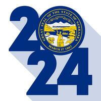 2024 lange Schatten Banner mit Nebraska Zustand Flagge innen. Vektor Illustration.