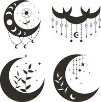 himmlisch Mond Dekoration Symbol Sammlung. isoliert auf Weiß Hintergrund. Vektor Illustration.