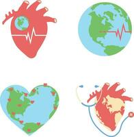 värld hjärta dag ikon med hjärta och stetoskop. isolerat vektor uppsättning.
