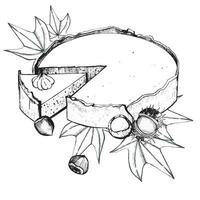 vektor illustration. pumpa paj med kastanjer, lönn löv dragen i vektor i svart på en vit bakgrund. lämplig för utskrift på tyg, papper, kök, dekoration och kreativitet.