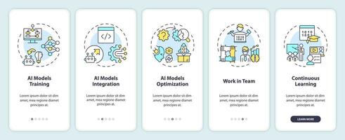 2d Symbole Darstellen ai Ingenieur Handy, Mobiltelefon App Bildschirm Satz. Komplettlösung 5 Schritte Mehrfarbig Grafik Anleitung mit linear Symbole Konzept, ui, ux, gui Vorlage. vektor