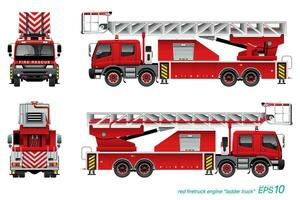 röd brandbil med stege vektor
