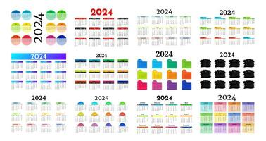 groß einstellen von Kalender zum 2024 isoliert auf ein Weiß Hintergrund. Sonntag zu Montag, Geschäft Vorlage. Vektor Illustration