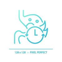 2d Pixel perfekt Gradient Bauch mit Zeit Symbol, isoliert Blau Vektor, dünn Linie Illustration Darstellen Stoffwechsel- Gesundheit. vektor