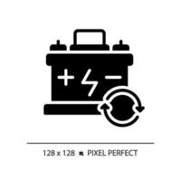 2d Pixel perfekt Glyphe Stil Auto Batterie Symbol, isoliert Vektor, einfach Silhouette Illustration Darstellen Auto Bedienung und Reparatur. vektor