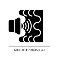 2d Pixel perfekt Klang Absorption Glyphe Stil Symbol, isoliert Vektor, Schalldämmung solide Illustration. vektor
