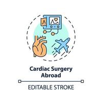 2d editierbar Mehrfarbig Herz Chirurgie im Ausland Symbol, einfach isoliert Vektor, medizinisch Tourismus dünn Linie Illustration. vektor