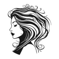 Silhouette von ein Frau mit lange fließend Haar, mit isoliert Hintergrund. vektor