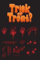 trick or treat text design med blodiga handavtryck vektor