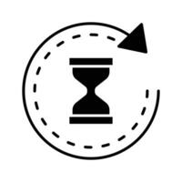anti åldring timglas ikon. enkel fast stil. väntar långsam tid, anti gammal, klocka, timglas med runda pil, timer begrepp. svart silhuett, glyf symbol. vektor illustration isolerat.