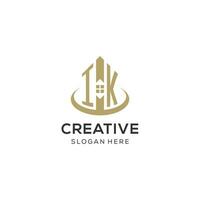 första ik logotyp med kreativ hus ikon, modern och professionell verklig egendom logotyp design vektor