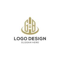 första gb logotyp med kreativ hus ikon, modern och professionell verklig egendom logotyp design vektor