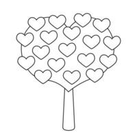 en träd med hjärta formad löv i svart och vit vektor
