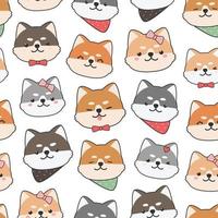 niedliches Shiba Inu Hundewelpenkarikaturgekritzel nahtloses Muster vektor