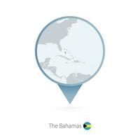 Karte Stift mit detailliert Karte von das Bahamas und benachbart Länder. vektor