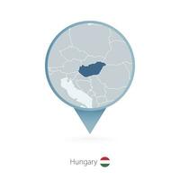 Karte Stift mit detailliert Karte von Ungarn und benachbart Länder. vektor