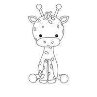 Giraffe. Linie Zeichnung von ein Giraffe. Kinder Sitzung Position. Niedlichkeit. Polka Punkte. Karikatur Bilder. Spielzeuge. Puppen, Färbung Bücher vektor