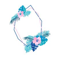 Geometrischer Sommerkranz mit tropischer Palmenblume und Platz für Text vektor