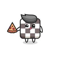 süßer Schachbrett-Cartoon, der Pizza isst vektor