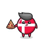 söt danmark flagga märke tecknad äta pizza vektor