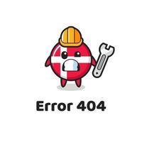 fel 404 med den söta danska flaggmärket maskot vektor