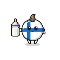 Baby Finnland Flagge Abzeichen Zeichentrickfigur mit Milchflasche vektor