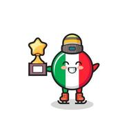 Italien-Flagge-Cartoon als Eislaufspieler halten Siegertrophäe vektor