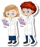 Cartoon-Charakter-Aufkleber mit Wissenschaftlerpaar im Wissenschaftskleid vektor