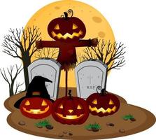 glad halloween med jack-o'-lantern på kyrkogården vektor