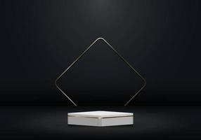 3D realistisk vit och guld piedestal och gyllene fyrkantiga gränsen bakgrund vektor