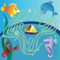 labyrintspel för barn - undervattensliv vektor