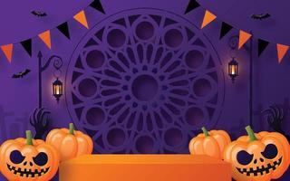 Halloween-Festival-Hintergrunddesign mit 3D-Podium vektor