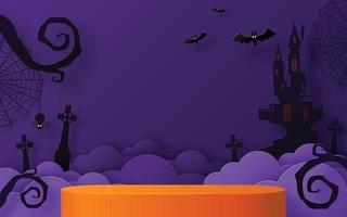 Halloween-Festival-Hintergrunddesign mit 3D-Podium vektor