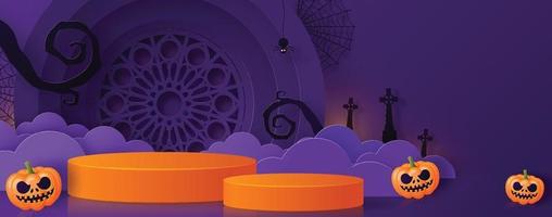 Halloween-Festival-Hintergrunddesign mit 3D-Podium vektor