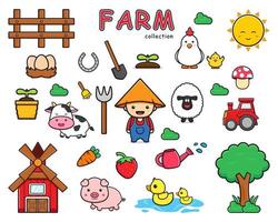 Set Sammlung von niedlichen Bauernhof Cartoon Doodle ClipArt Icon Illustration vektor