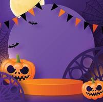 Halloween-Festival-Hintergrunddesign mit 3D-Podium vektor