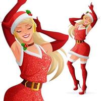 dansande kvinna i jultomten dräkt julfest vektor illustration