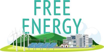 gratis energi som genereras av vindkraftverk och solpaneler vektor