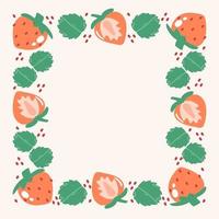 enkel fyrkantig ram med jordgubbar och blad av jordgubbe. vektor