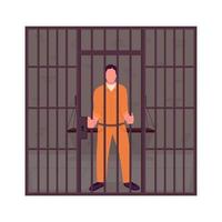 männlicher Gefangener im Gefängnis halb flacher Farbvektorcharakter vektor