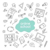 online Ausbildung Satz. Vektor Illustration im Gekritzel Stil