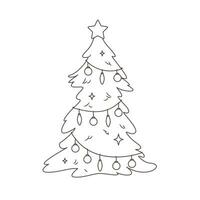isoliert Gliederung Vektor Illustration von einfach Grün Weihnachten Baum mit bunt Beleuchtung und Star zum Gruß Karte oder Plakate