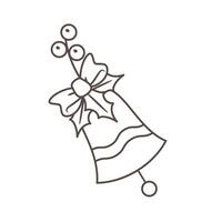 vektor översikt illustration av enkel klocka med järnek bär och bunden rosett. isolerat objekt. symbol av jul och Lycklig ny år evenemang