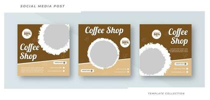 uppsättning av tre social media posta för kaffe affär försäljning baner eller fyrkant flygblad mall webb baner mall proffs vektor
