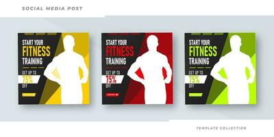 Fitness Ausbildung Fitnessstudio Banner Vorlage, Fitnessstudio, trainieren, Fitness und Sport Sozial Medien Post Banner, Fitness Fitnessstudio Sozial Medien Post Banner Design. Profi Vektor